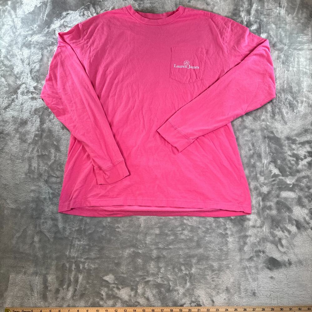 Lauren James Long Sleeve Shirt Womens L Pink Bows For Days Graphic Pocket Tee